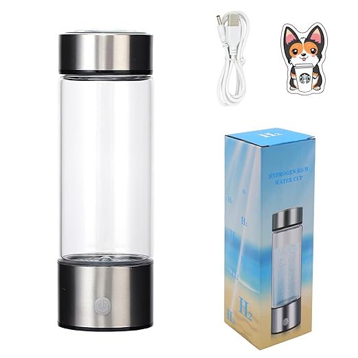 Hydrogen Water Bottle, Rechargeable Glass Water Bottle with 3Min Quick Electrolysis for Home, Office and Travel V46.586.02 AR-03-002 (Silver Milk)