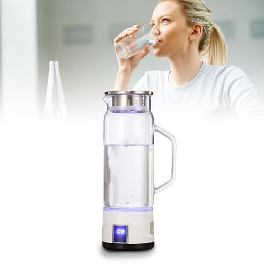 Hydrogen Water Bottle, 1000ml Hydrogen Water Bottle Generator with Efficient Electrolysis, High Borosilicate Glass, Handle, for Home Fitness Office