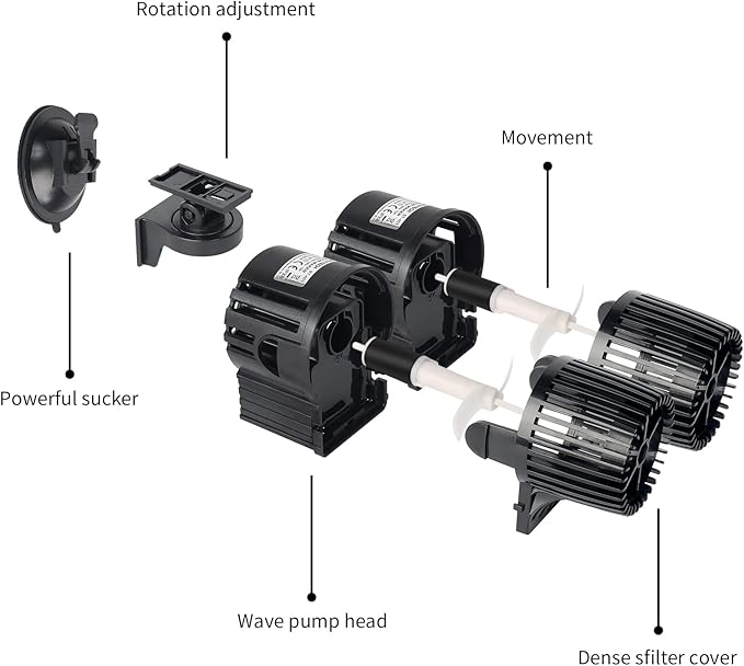 UPETTOOLS 6340 GPH Submersible Aquarium Circulation Pump - Adjustable 360° Wave Maker Powerhead for Fish Tanks - High Power Water Pump for Optimal Water Flow 24W（120-200Gallon）