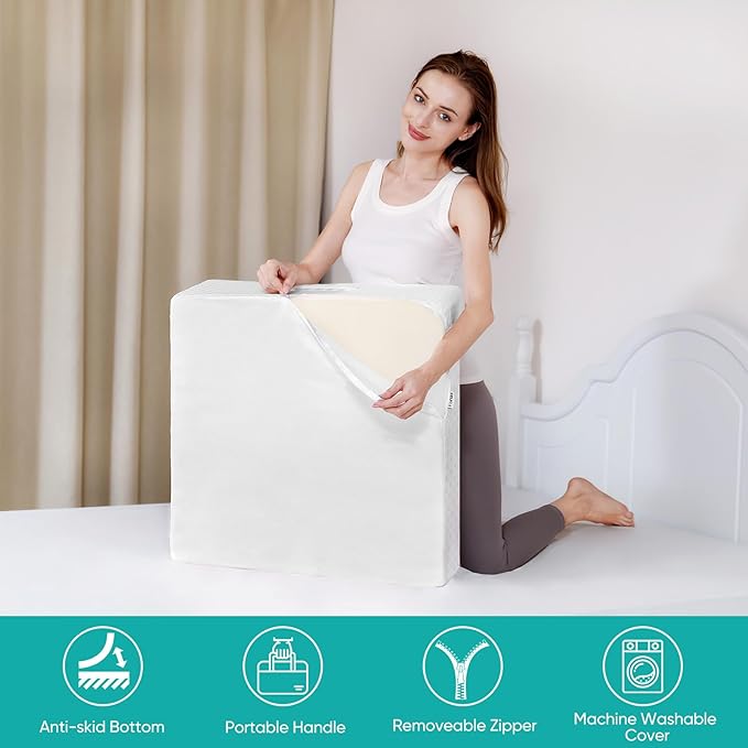 Wedge Pillow for After Surgery Premium 12" Bed Wedge Pillow for Sleeping with Memory Foam Top, Triangle Pillow Wedge for Acid Reflux Snoring Post Surgery Leg Elevation Back & Knee Pain Relief - White