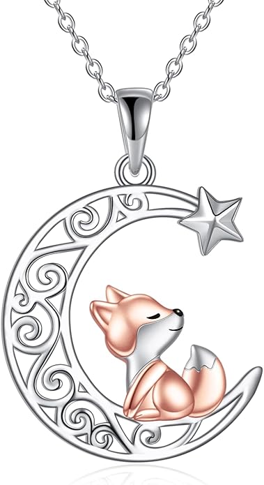 925 Sterling Silver Celtic Crescent Moon Animal Necklace for Women Fox/Black Cat/Hummingbird Crystal/Abalone Shell Pendant Jewelry Gift for Mom Daughter
