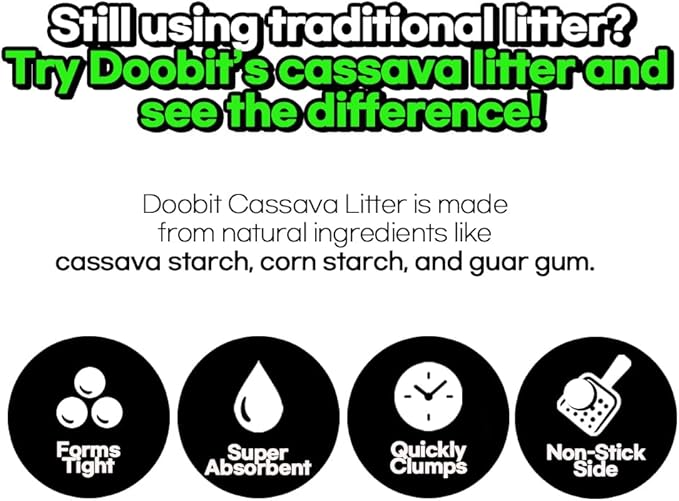 Cassava Cat Litter,100% Natural Eco-Friendly,Kittens and Sensitive Cats Litter,Mixable with Clay and Various Litter,Save Usage,Non-Stick Super Clumping,No Odor,No Dust,No Mess(5.7lb x 4pack)
