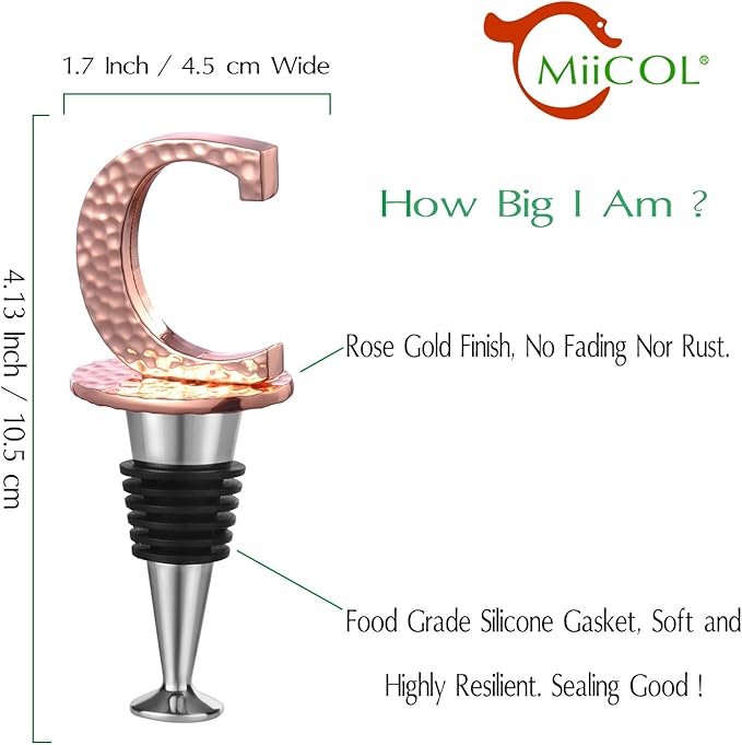 Miicol Wine Bottle Stopper, Prosecco Stopper, Rose Gold Wine Stopper, Personalised Champagne Stopper, Initial Wine Stopper, Funny Prosecco Gift, Wine Lovers Gift, Letter C