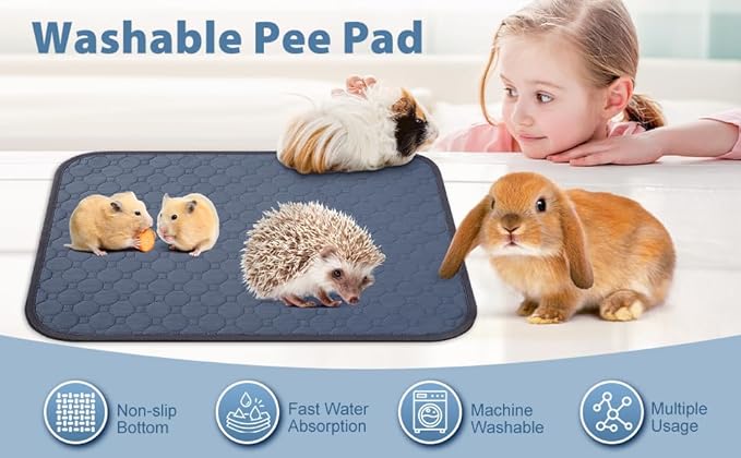 4 Pack 12" x 12" Guinea Pig Cage Liner, Washable Reusable Guinea Pig Bedding, Waterproof Absorbent Guinea Pig Pee Pad Non-Slip Mat for Small Animals Rabbit Hamster Rat Chinchilla
