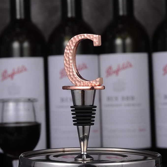 Miicol Wine Bottle Stopper, Prosecco Stopper, Rose Gold Wine Stopper, Personalised Champagne Stopper, Initial Wine Stopper, Funny Prosecco Gift, Wine Lovers Gift, Letter C