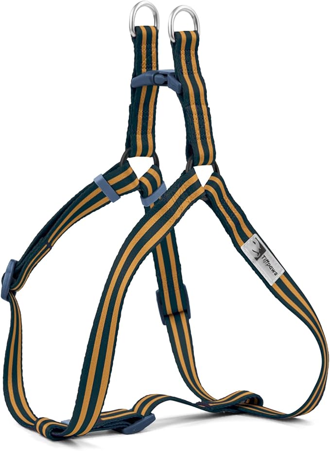 Stripe Step in Dog Harness for Small Dogs, Freedom Nylon Dog Halter Vests, Lightweight and Escape Proof Puppy Harness, Quick Fits for Small Medium and Large Dogs, Blue S