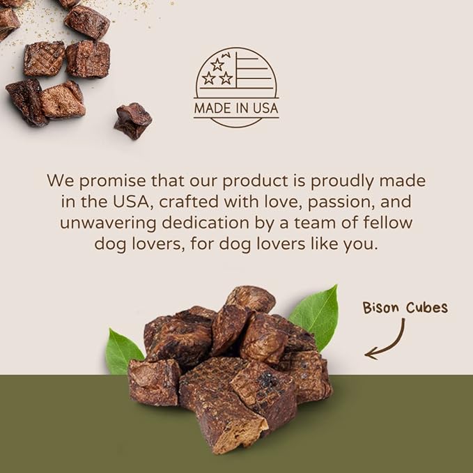 Bison Cubes Dog Treats - All Natural, Vet Approved, Single Ingredient, Grain Free, Healthy & Nutritious Treats for Dogs (Bison Lung, 5oz)