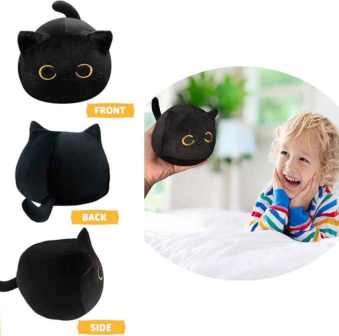 Soft Black Cat Plush Toy Pillow - Stuffed Animal for Kids, Boys & Girls Gifts