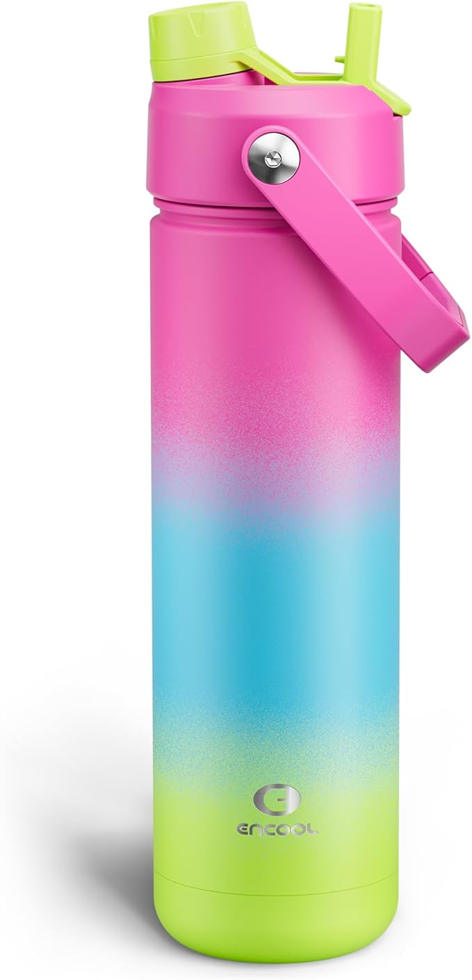 Insulated Water Bottle with Straw Stainless Steel Water Bottle, Leak-Proof, BPA-Free, Double Wall Vacuum Keeps Cold for 24 Hours for Sports, Travel, School (26 oz, Lime Sorbet)