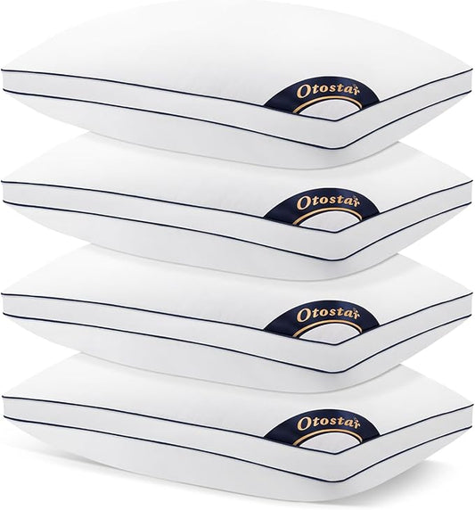 OTOSTAR Pillows King Size Set of 4 Bed Pillows for Sleeping Cooling Pillows 4 Pack with 3D Microfiber Filling Breathable Cover Pillows for Back Stomach or Side Sleepers Soft Fluffy Pillows for Bed