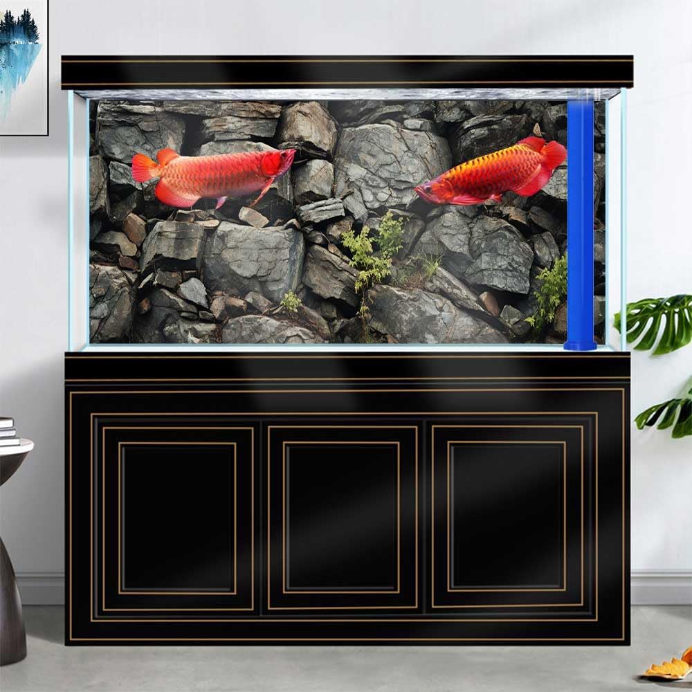 48X20IN Stone Aquarium Background, Rock Fish Tank Background, Natural Rocky Glass Terrarium Background with 8 EVA Double-Sided Tape
