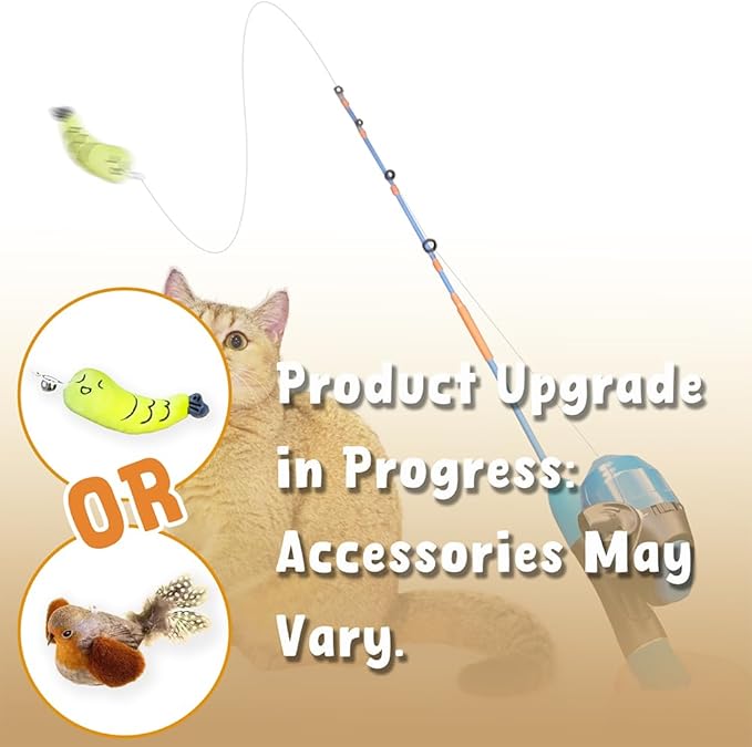 AGGER Cat Casting Fishing Pole Toy, Cat Casting Toy Set, Interactive Toy for Cats, Tangle-Free Design, Cat Toy for Indoor Outdoor Cats