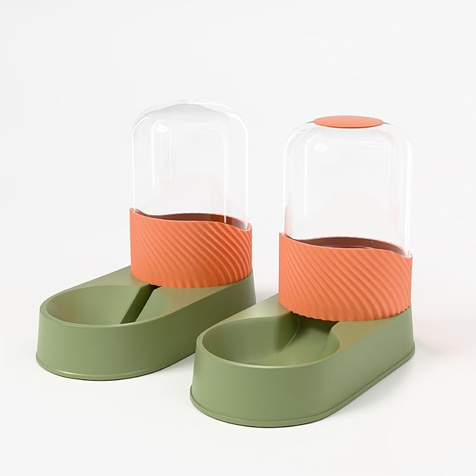 Automatic Cat Feeder and Water Dispenser 2Pcs, Dog Gravity Food Feeder and Water Bowl for Small Medium Pets Puppy Kitten, 3.5L/118.36oz Large Capacity, Easy to Clean (Orange)