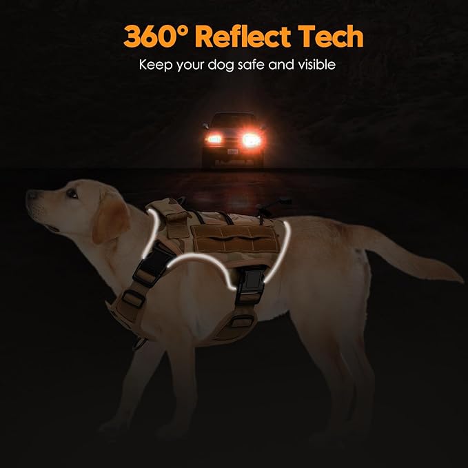 Heavy-Duty Tactical Dog Harness for Large Dogs, No Pull Adjustable Reflective Pet Vest with Molle System, K9 Military-Grade Control for Service Training, Outdoor & 10+ Breeds, Desert Camo, Medium