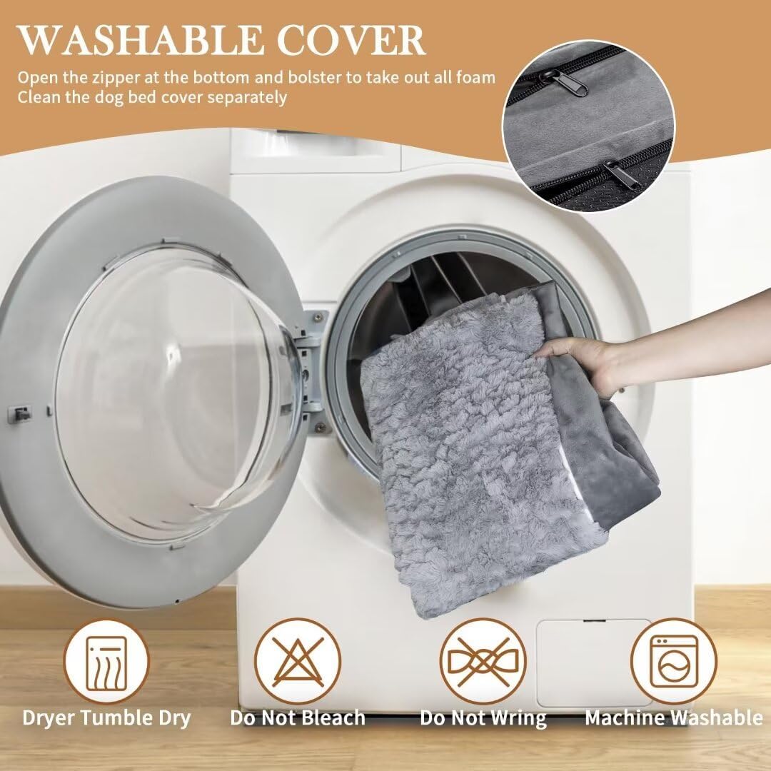 Comfort Expression Cooling Dog Bed for Large Dogs, Orthopedic Memory Foam Beds, Waterproof Washable Dogs Bed with Removable Cover, Pet Bed Dog Sofa with Bolster(Large,Silver Grey)