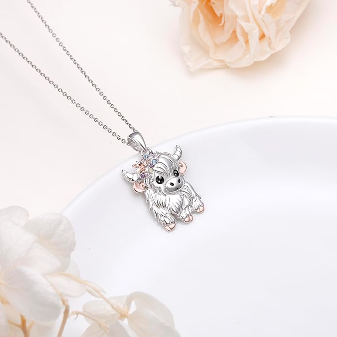 Alphm 925 Sterling Silver Chicken Capybara Raccoon Highland Cow Axolotl Necklace Cute Animal Necklace Jewelry for Women