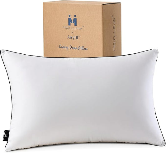 Luxury Goose Down Bed Pillows for Sleeping, 1 Pack White Hotel Soft Feather Down Pillow with Airyfil™ Fillings, Medium Firm for Back, Stomach, Side Sleepers (King Size, 20 × 36 in.)