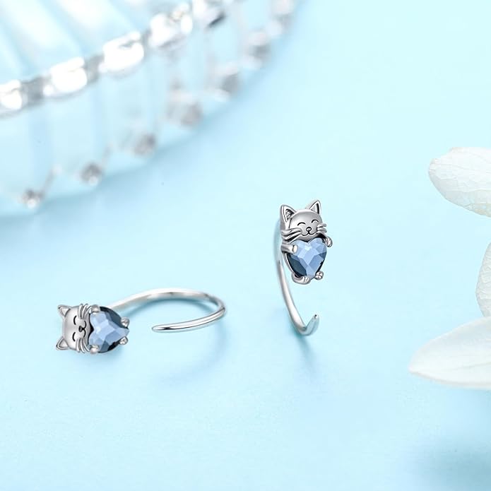 925 Sterling Silver Cat Earrings Cute Animal Kitten Stud Earrings cat Jewelry Gifts for Women Girls Hypoallergenic Earrings for Sensitive Ears