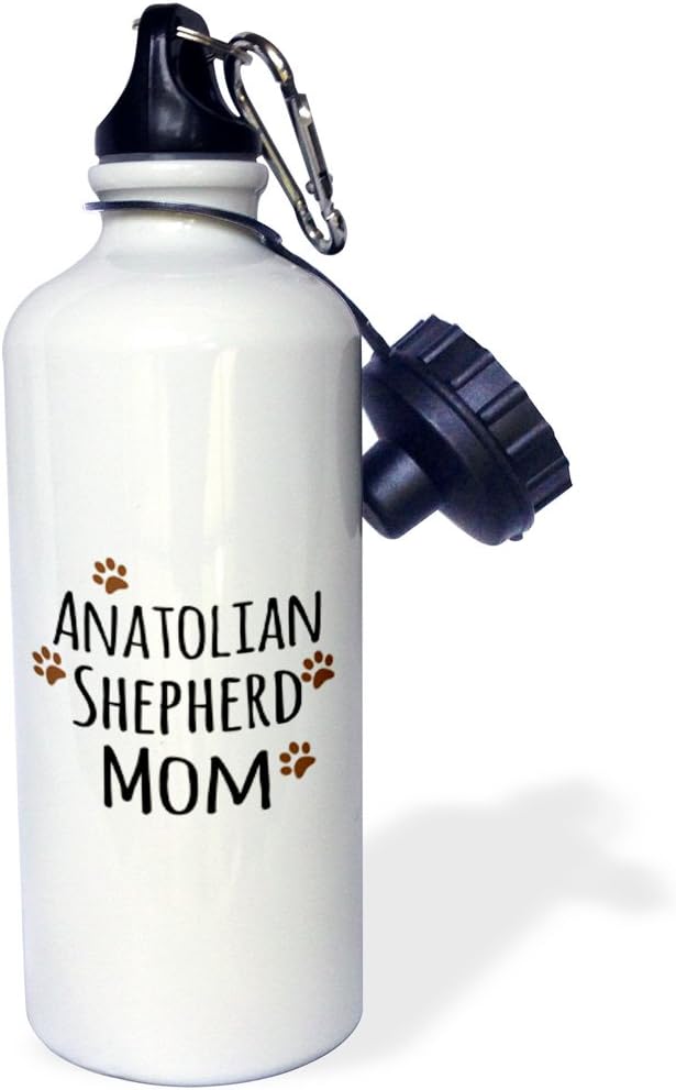 3dRose "Anatolian Shepherd Dog Mom by breed-muddy brown paw prints-doggy mama love-doggie lovers" Sports Water Bottle, 21 oz, White