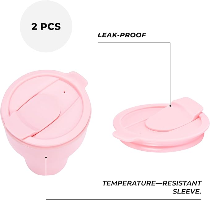 HYDRATE Collapsible Cups for Traveling - Coffee Mug - 400ml Reusable Cup with Lid for Camping, and On-the-Go Adventures - Portable Silicone Coffee Mug for Hot Drinks - Easy to Clean - Pink