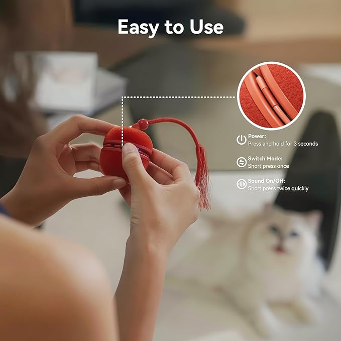 Cheerble Interactive Cat Toys for Indoor Cats - Wicked Ball Duo 2 Automatic Cat Toy with Dual Interchangeable Shells, Electronic Pet Toy with Bird Chirping Sounds, Rolling Cat Toy for Kittens, Red