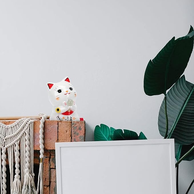 PRETYZOOM Cupcake Toppers Japanese Lucky Cat Figurine Ceramic Fortune Cat Beckoning Maneki Statue Collectible Figures Feng Shui Tabletop Animal Sculpture for Business Opening Wealth Cat Decor