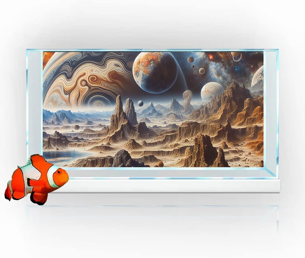 72X18IN Cosmic Spaceterrarium Background, Cool Parallel Space Themed Aquarium Reptile Habitat Background, Aquarium Background with 10EVA Double-Sided Tape