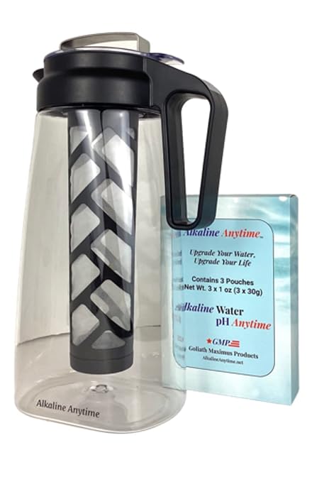 Alkaline Water Filter Pitcher with Infuser, Tritan Pitcher with Lid 2L | 9.5 pH Alkaline Filters | Tea Pitcher | Tritan BPA Free Ice Coffee Maker | Infuser Pitcher (3 Pack Box (30g Filters))