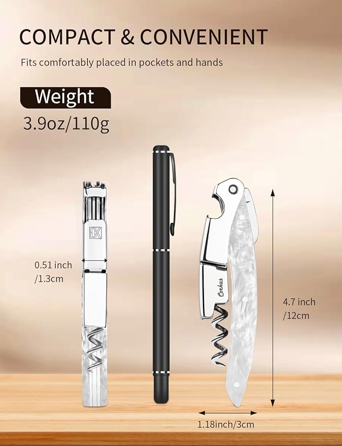 Wine Key - CORKAS Prestige Waiter Corkscrew with Moonstone Resin Handle, Handcrafted Wine Opener Manual with Double Hinged, Foil Cutter and Bottle Opener, Gifts for Sommelier, Bartenders, Servers