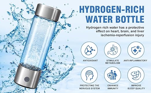 Hydrogen Water Bottle, Portable Rechargeable Hydrogen Water Bottle Generator, 3 Min Quick Electrolysis Hydrogen Rich Water Bottle 460ml for Travel Office Exercise Daily Drinking (Silver)