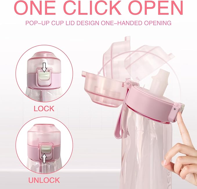 Air Water Bottle,650ML Scent Water Cup with 7 Flavour Pods,Leak Proof Sports Water Cup with Straw Suitable for Outdoor Sports,Gifts From Friends, Birthday Gifts (Pink)