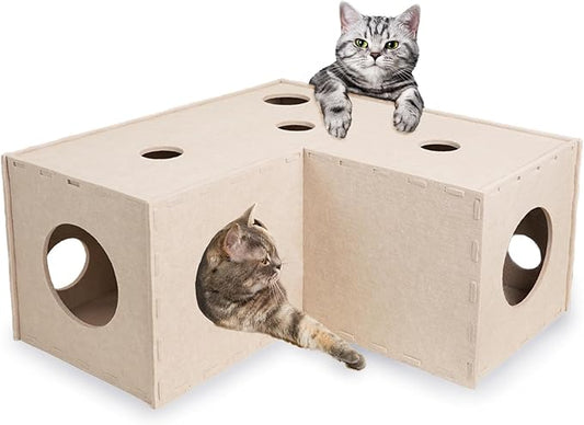 Meeyoview Cat Tunnel, Felt Tunnels for Indoor Cats, Peekaboo Hideaway Cave, L-Shape Kitty Tunnel Bed, Interactive Cat Cube Toys for Small Medium Large Cats