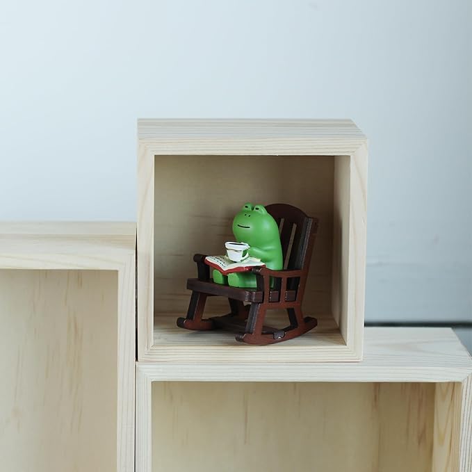 Cute Mini Frog Figurine with Small Sofa Resin Figure for Office Home Decor for Frog Lovers (Rocking Chair)