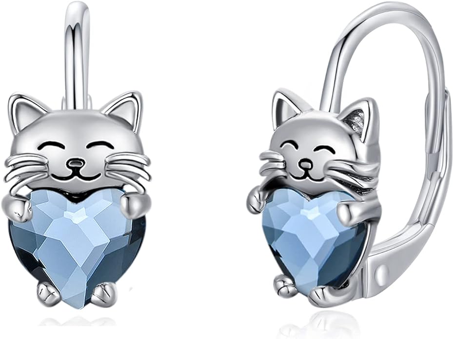 925 Sterling Silver Cat Earrings Cute Animal Kitten Stud Earrings cat Jewelry Gifts for Women Girls Hypoallergenic Earrings for Sensitive Ears