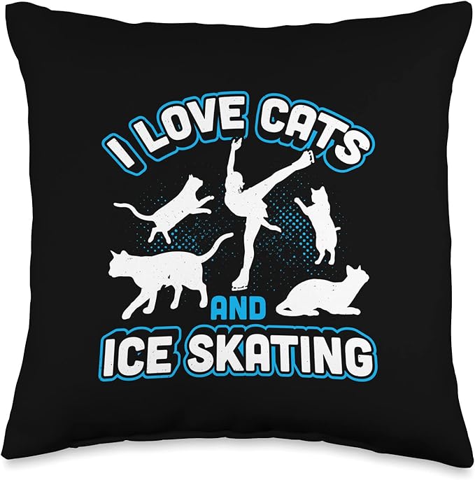 I Love Cats And Ice Skating Figure Skating Throw Pillow