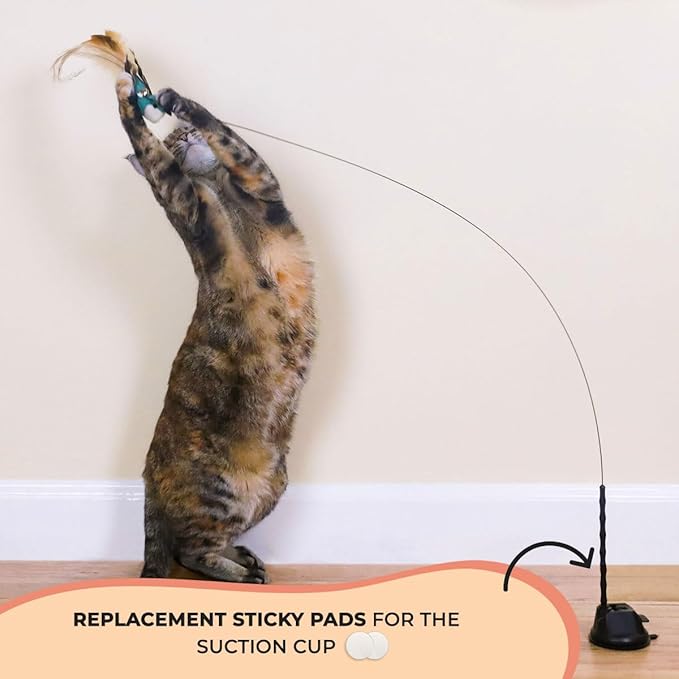 Interactive Bird Simulation Cat Toy Set, Interactive Cat Toys for Indoor Cats, Cat Feather Toy, Self-Holding Suction Cup, 5 Catnip Birds, Feathers, Bells (Catnip Hybrid Bundle)