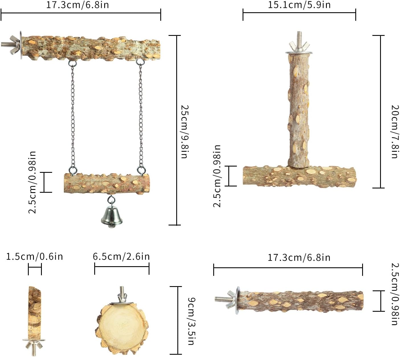 Bird Perches,4pcs Natural Wood Birds Stand Branch, Bird Perch Chewing Stick Cage Accessories Parrot Climbing Standing Branches Paw Grinding Fork Sets for Parakeet Lovebirds Cockatiels Conure Budgies