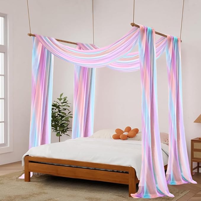 Akiky Rainbow Bed Canopy Curtains for Girls Colorful Canopies Curtain Scarf -Great as Room Decor,Wedding decortion,Window Door Valance Curtain (Twin,Rainbow)