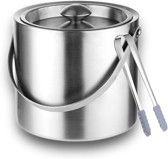 Ice Bucket with Lid, Handle and Tong Insulated Stainless Steel Champagne Bucket 3L Wine Bucket for Party Bar Cart Accessories Large Double Wall Bucket Keep Frozen