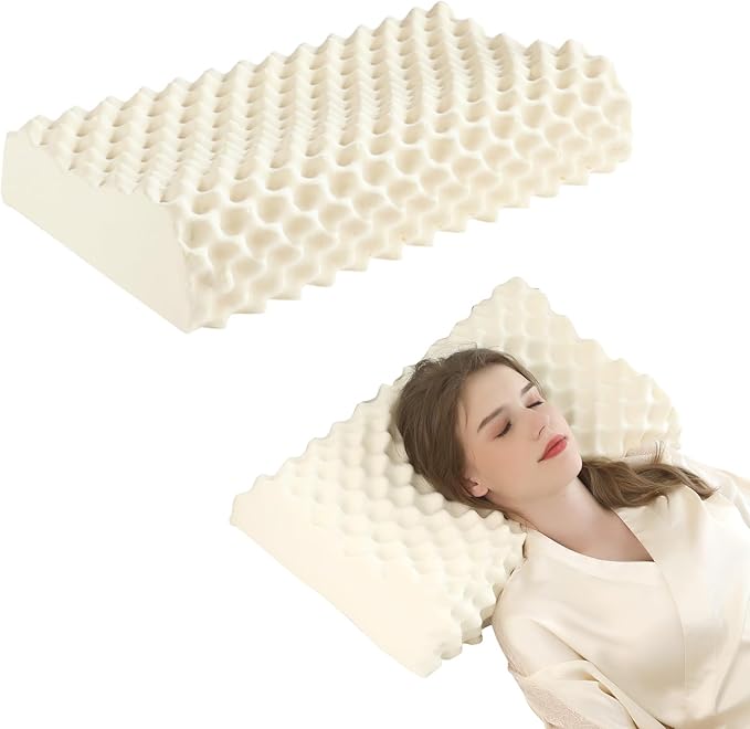 Latex Pillow,Cervical Neck Support Bed Pillows with Removable Comfort Pillowcase,Large Particle Massage Bumps,Latex Contour Pillow for Side, Back and Stomach Sleeping