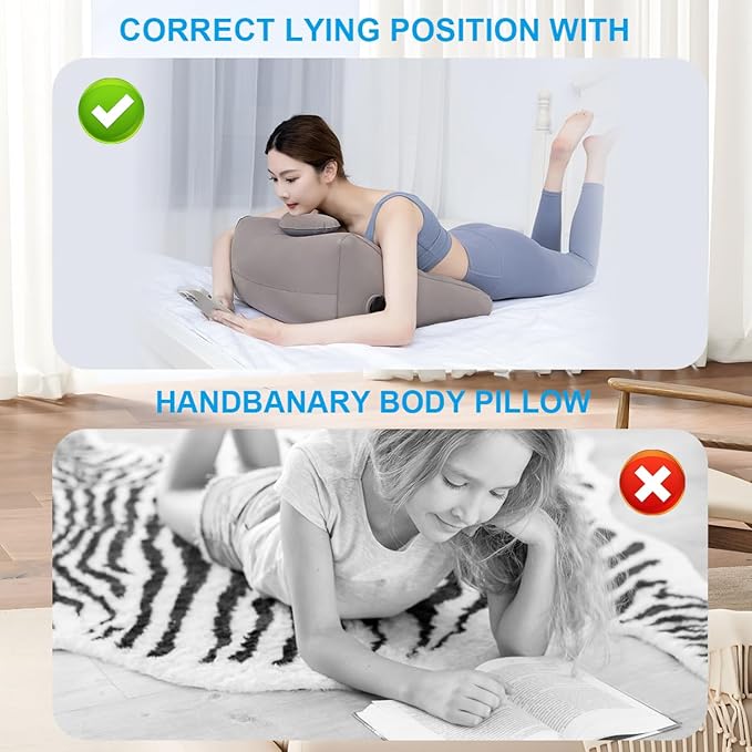 Inflatable Face Down Pillow, Prone Pillow Compressible Reading Pillow with Inflatable Bag, Bed Wedge Pillow for Reading, Sleeping, Exercise, Chin and Neck Support