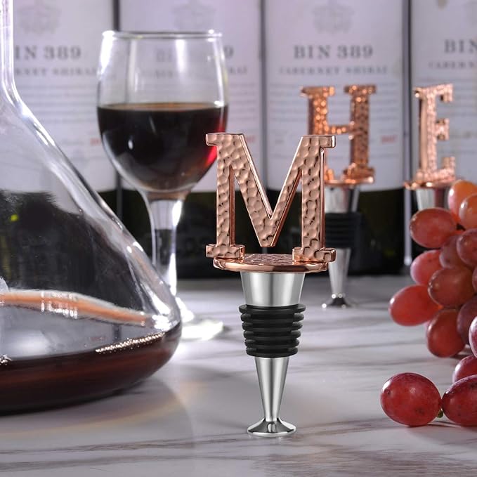 Miicol Wine Bottle Stopper, Prosecco Stopper, Rose Gold Wine Stopper, Personalised Champagne Stopper, Initial Wine Stopper, Funny Prosecco Gift, Wine Lovers Gift, Letter M