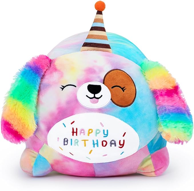 Happy Birthday Dog Plush Toy, Cute Birthday Colorful Puppy Stuffed Animal, Dog Plush Pillow for Girls Kids(Dog, 25cm/9.8inch)