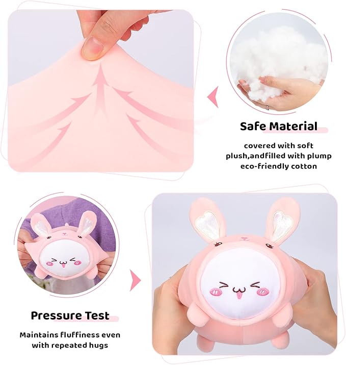 AIXINI Cute Cat Rabbit Plush Pillow 15.7” Kitten Bunny Stuffed Animal, Soft Kawaii Cat Plushie with Rabbit Outfit Costume, Hugging Plush Squishy Pillow Toy Gifts for Kids