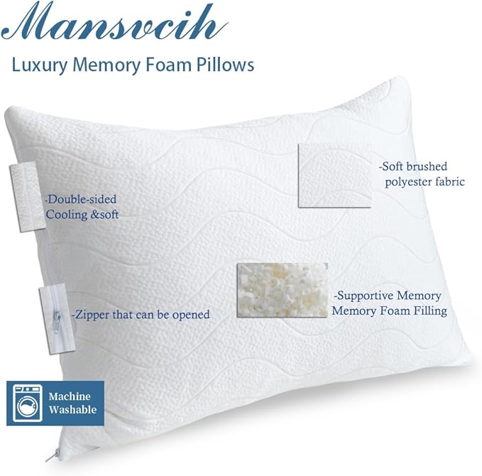 Memory Foam Pillows for Sleeping,Pillows King Size Set of 2 Adjustable Loft Bed Firm or Soft Pillows for Side, Back, Stomach, Hot Sleepers