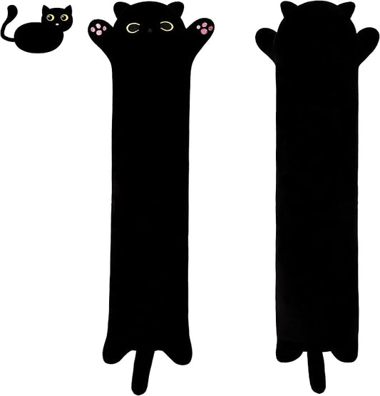 Soft Plush Cat Body Pillow, Long Stuffed Animal Toy Kitten Throw Pillow Gift for Kids, Girlfriend (50CM,Black)