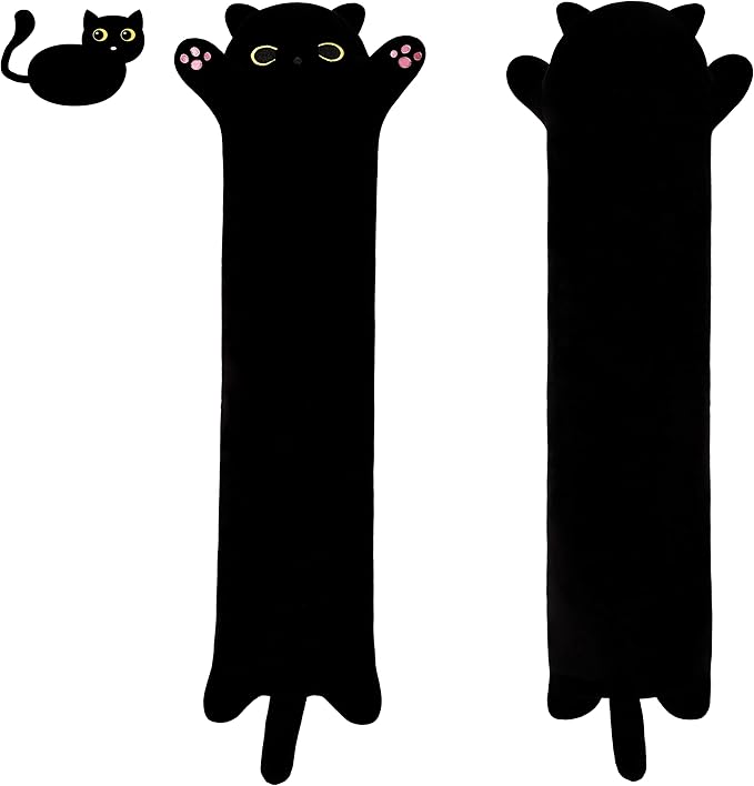 Black Cat Soft Plush Pillow Cute Cat Body Pillow, Long Stuffed Cat Plush Cat Stuffed Animal Toy Kitten Long Throw Pillow Gift for Kids Girlfriend(110CM,FullBlack)