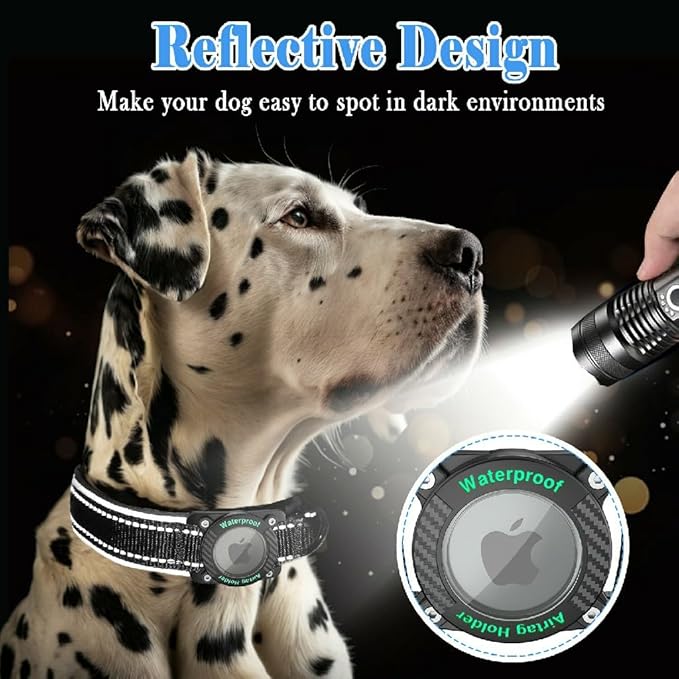 Upgraded AirTag Dog Collar, IP68 Waterproof Dog Collar with Apple Air Tag Holder, Reflective Adjustable Heavy Duty Dog Collars with Soft Padded for Small, Medium and Large Dogs,Black, S