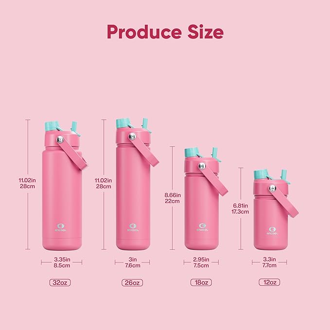 Insulated Water Bottle with Straw Stainless Steel Water Bottle, Leak-Proof, BPA-Free, Double Wall Vacuum Keeps Cold for 24 Hours for Sports, Travel, School (18 oz, Tulip)