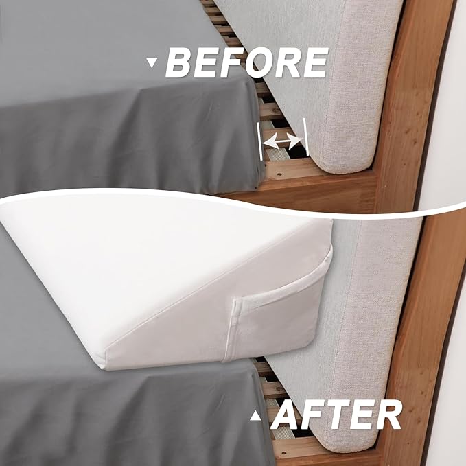WdFour Bed Wedge Pillow, Close Off Headboard, Wall and Mattress Gap. Incline, Slanted Sweat-Proof Pillow for Neck and Back Pain Relief Anti-snoring for Comfortable Sleeping.(Off-White,72Wx10Dx6H)